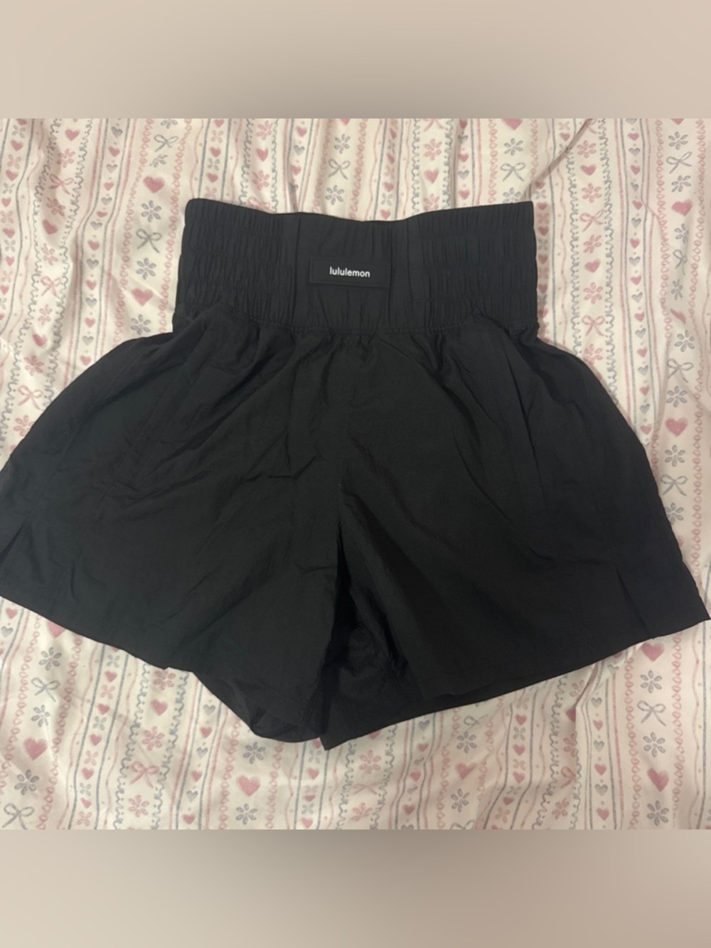 lululemon athletica Black High-Waist Smocked Waist Shorts